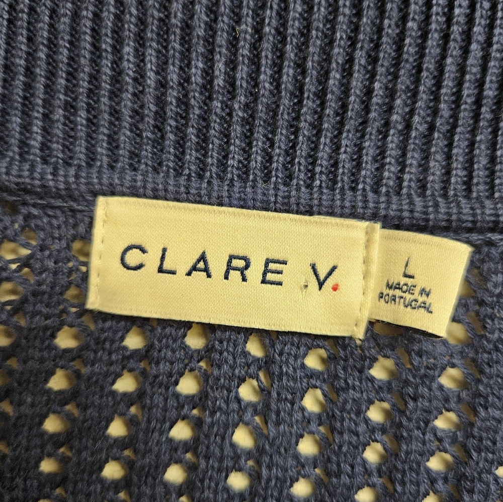 Clare V. Augustine Polo Size L Navy Blue Mesh Cotton Knit Top - Picture 7 of 12